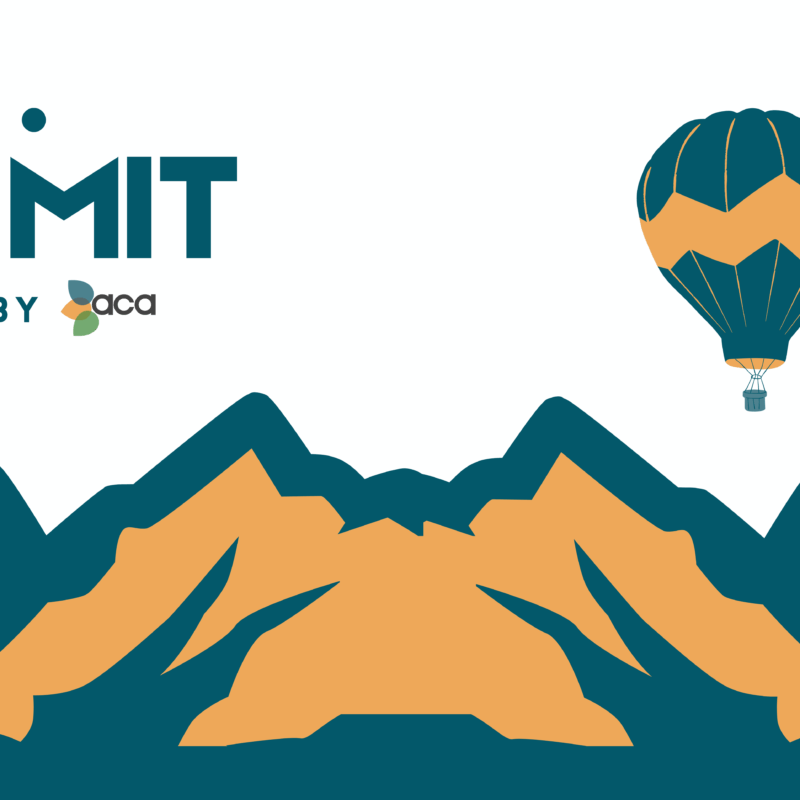 SUMMIT Conference Graphic featuring mountains and hot air balloon